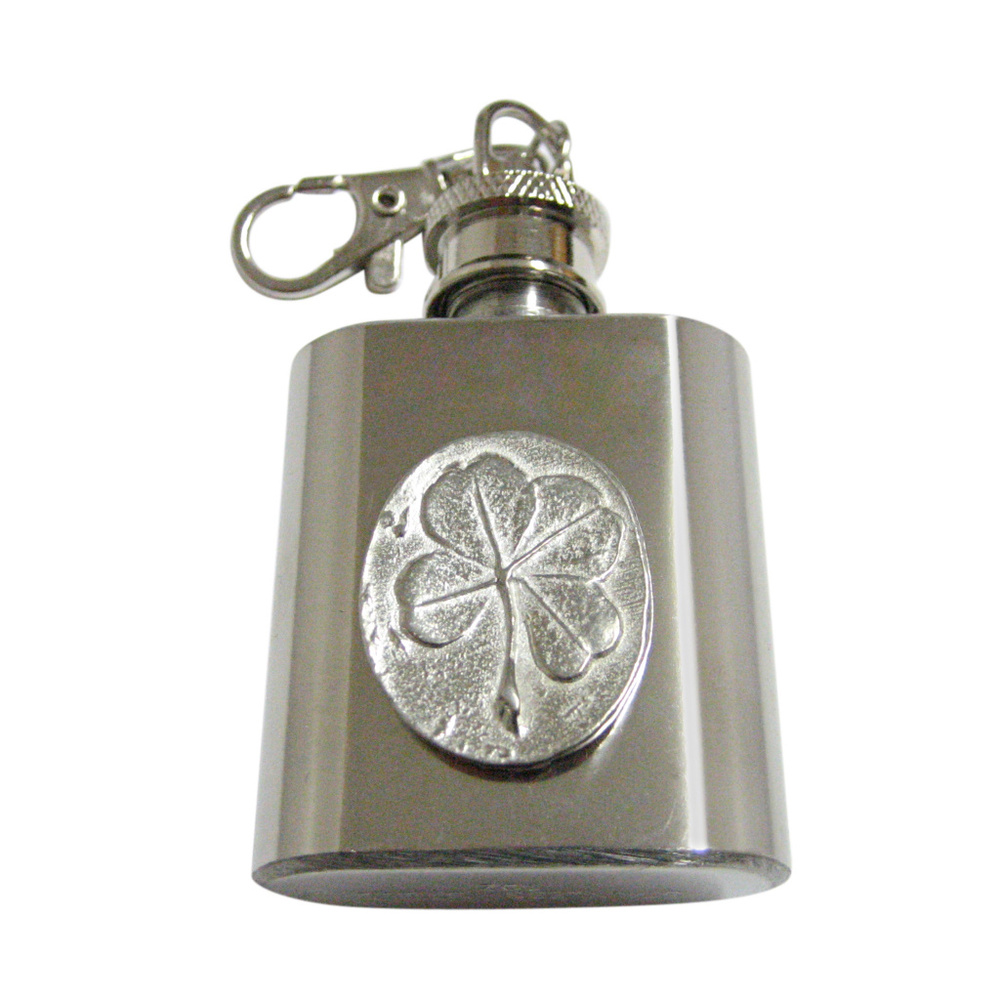 Oval Four Leaf Clover 1oz Keychain Flask - image 1